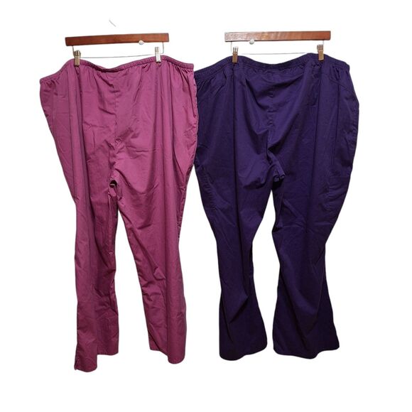 Womens Tafford Scrub Pants 4X Pink Purple Medical Pockets Lot Of 2 Uniform‎ Work - Picture 2 of 16